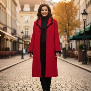 Chetta B Sherrie Bloom‎ Peter Noviella Coat Wool 1 Button Grannycore Red Size 14